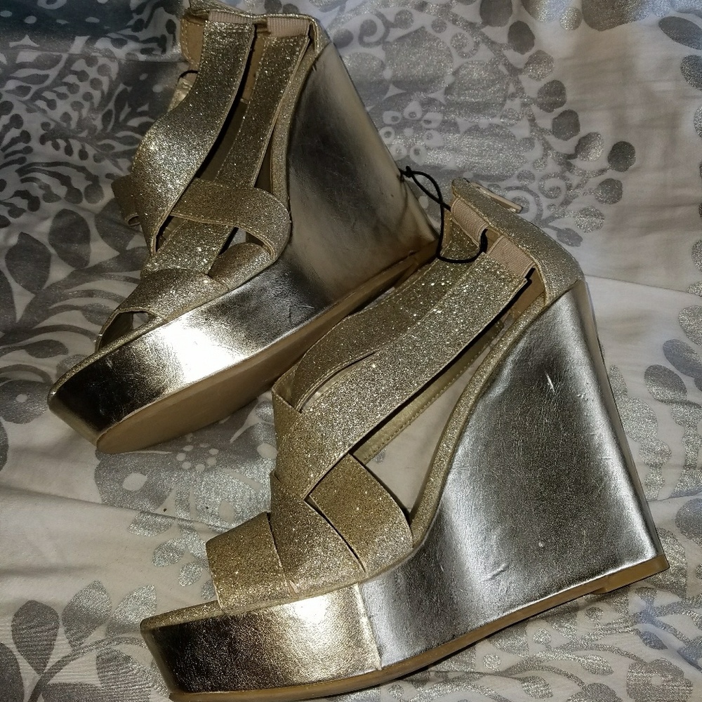 NEW Gold  Glitter Wedge Dress Sandal